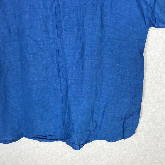 Saiph Lab Top Women 1X Blue Linen Cotton Blouse Shirt Oversize Lagenlook Texture - Picture 8 of 12